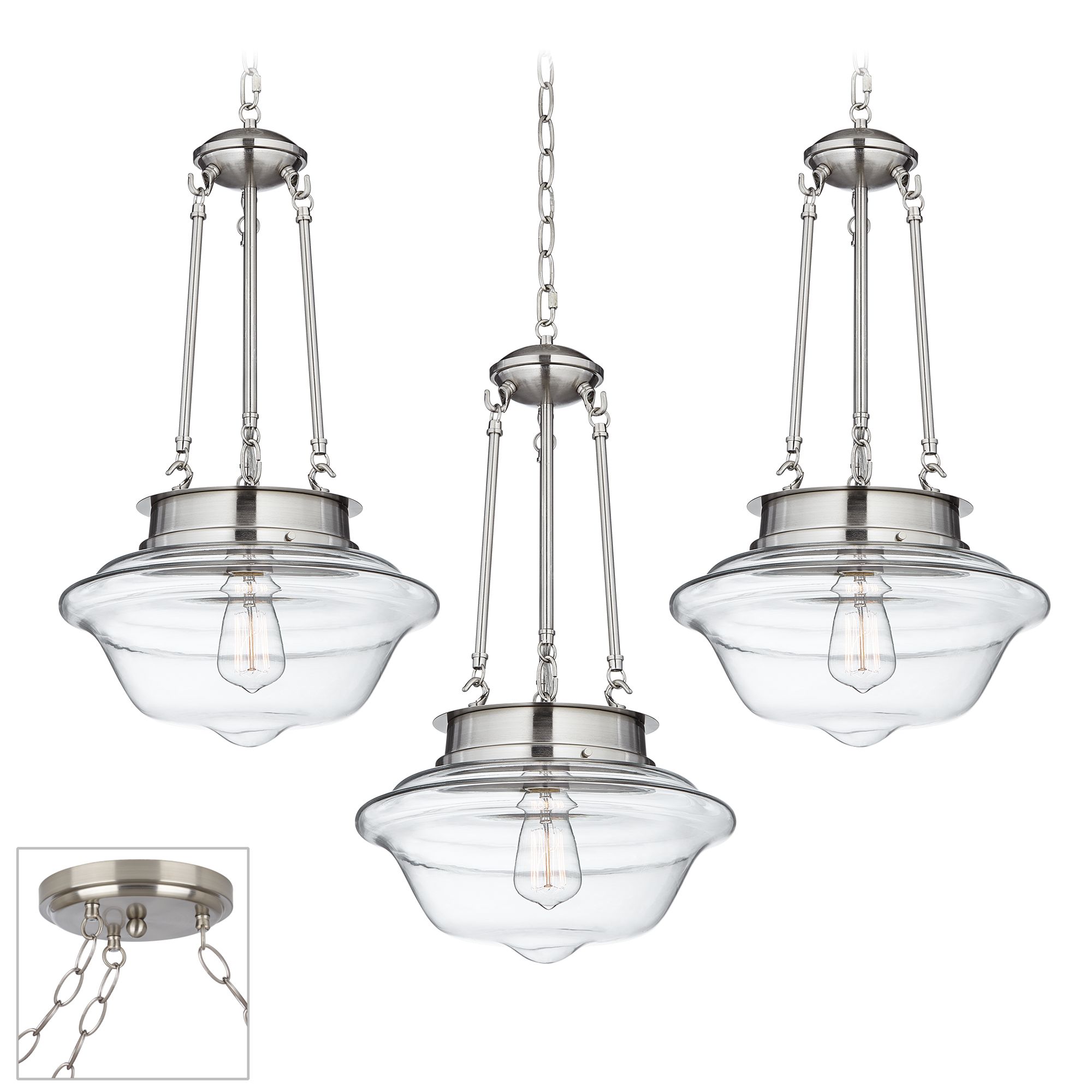 Possini Euro Schoolhouse Nickel 3-Light Swag Chandelier