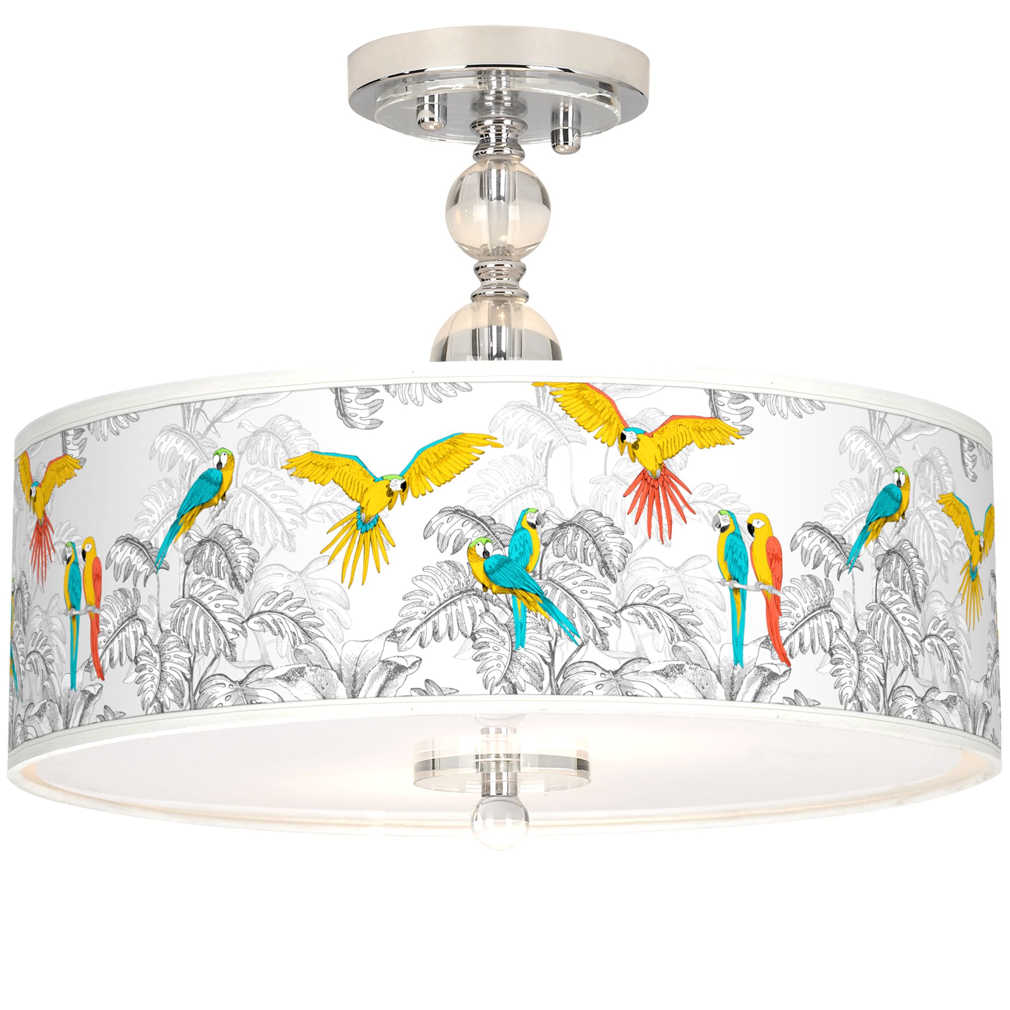 Macaw Jungle Giclee 16" Wide Semi-Flush Ceiling Light