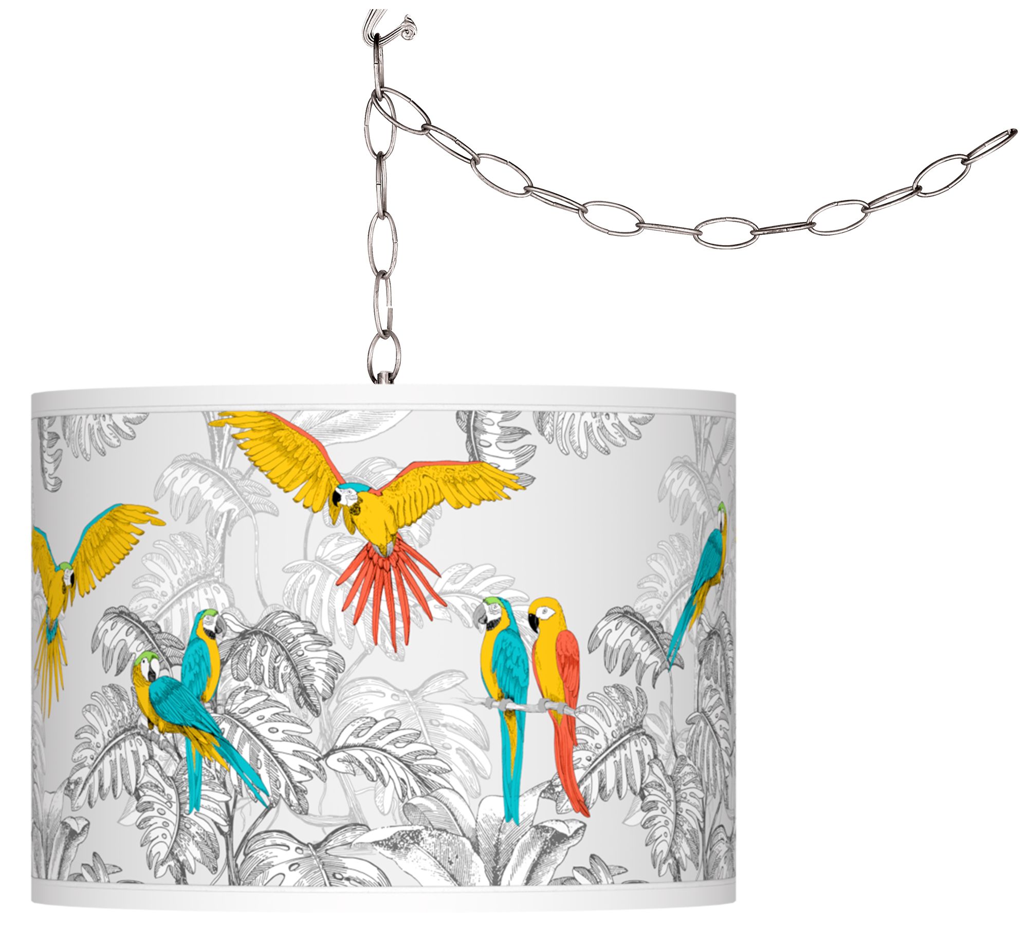 Macaw Jungle Giclee Glow Plug-In Swag Pendant