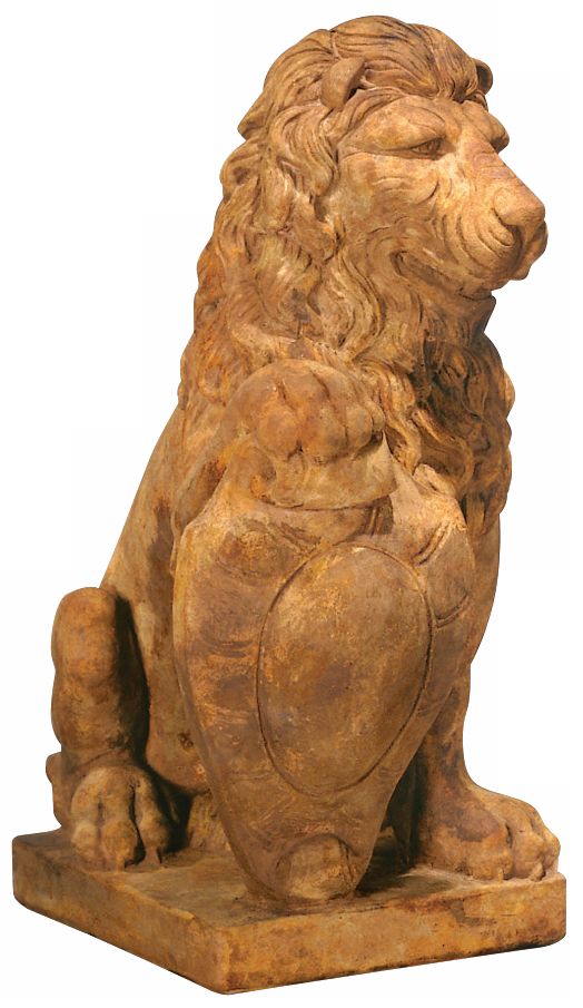 Henri Studio Lion Right Paw on Shield 35"H Garden Sculpture