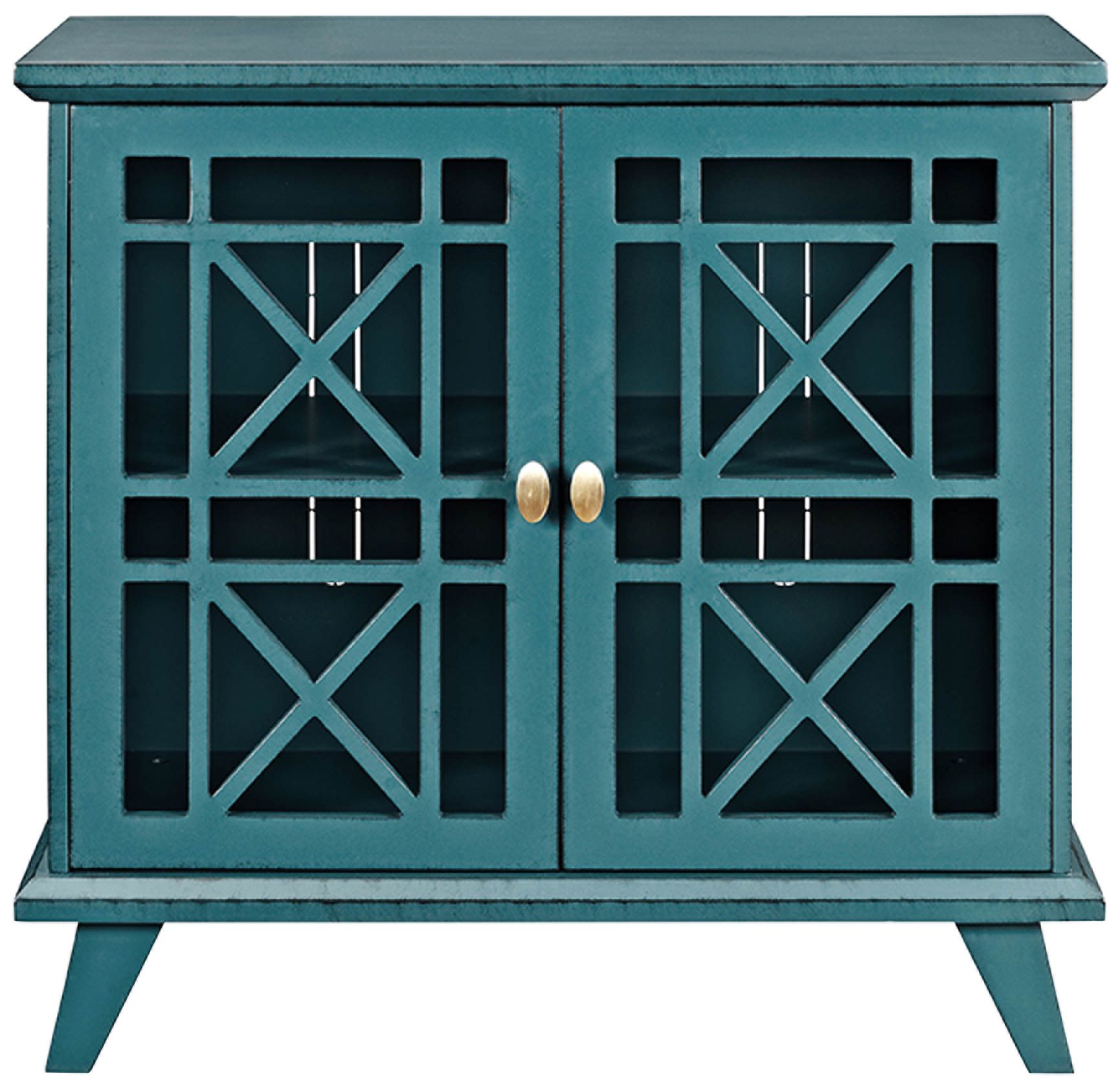 Gwen 32" Wide Fretwork Blue Wood 2-Door Accent Console