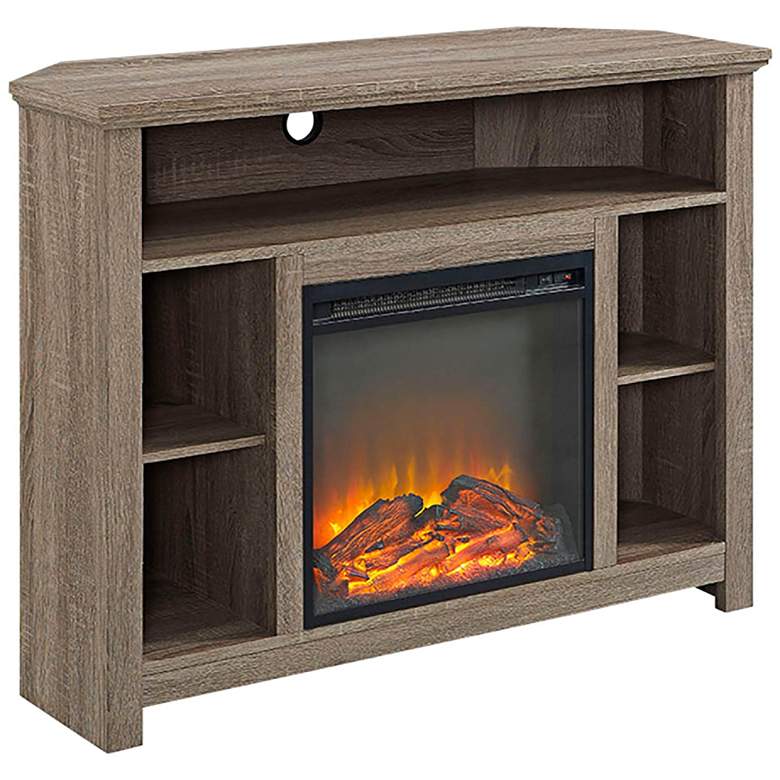 Essential Gray Driftwood Corner Fireplace TV Stand ...