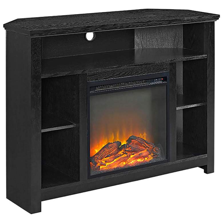 Image 1 Essential Black Wood Corner Fireplace TV Stand