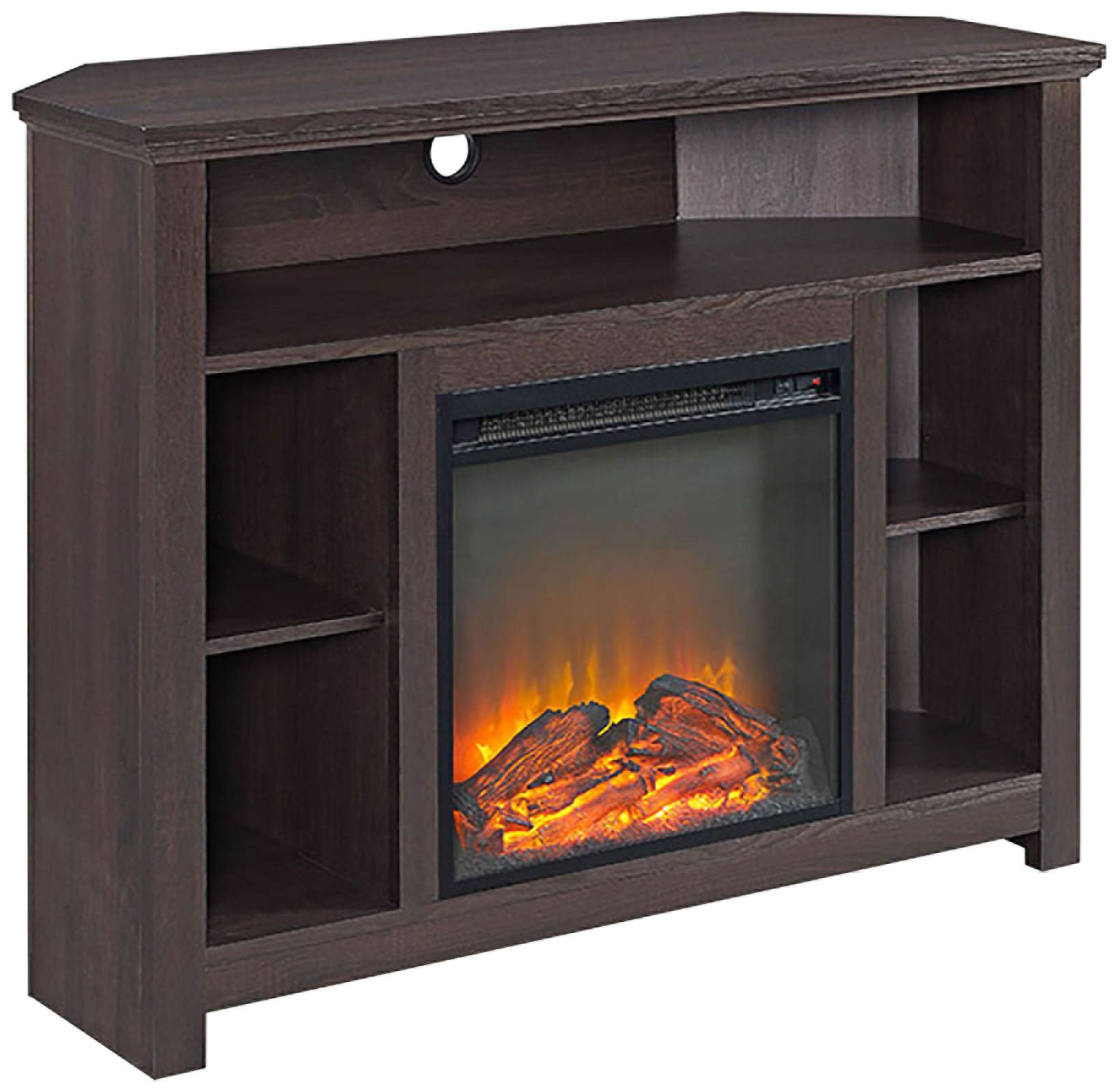 Essential Espresso Wood Corner Fireplace TV Stand