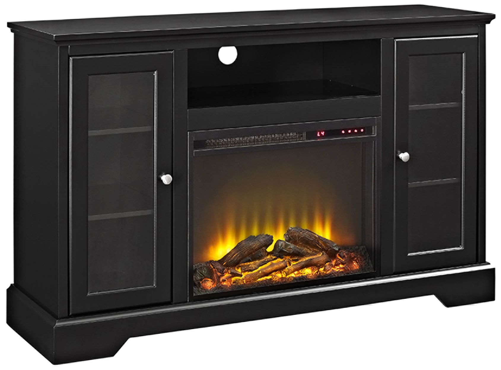 Highboy Black Wood 2-Door Fireplace TV Stand Console