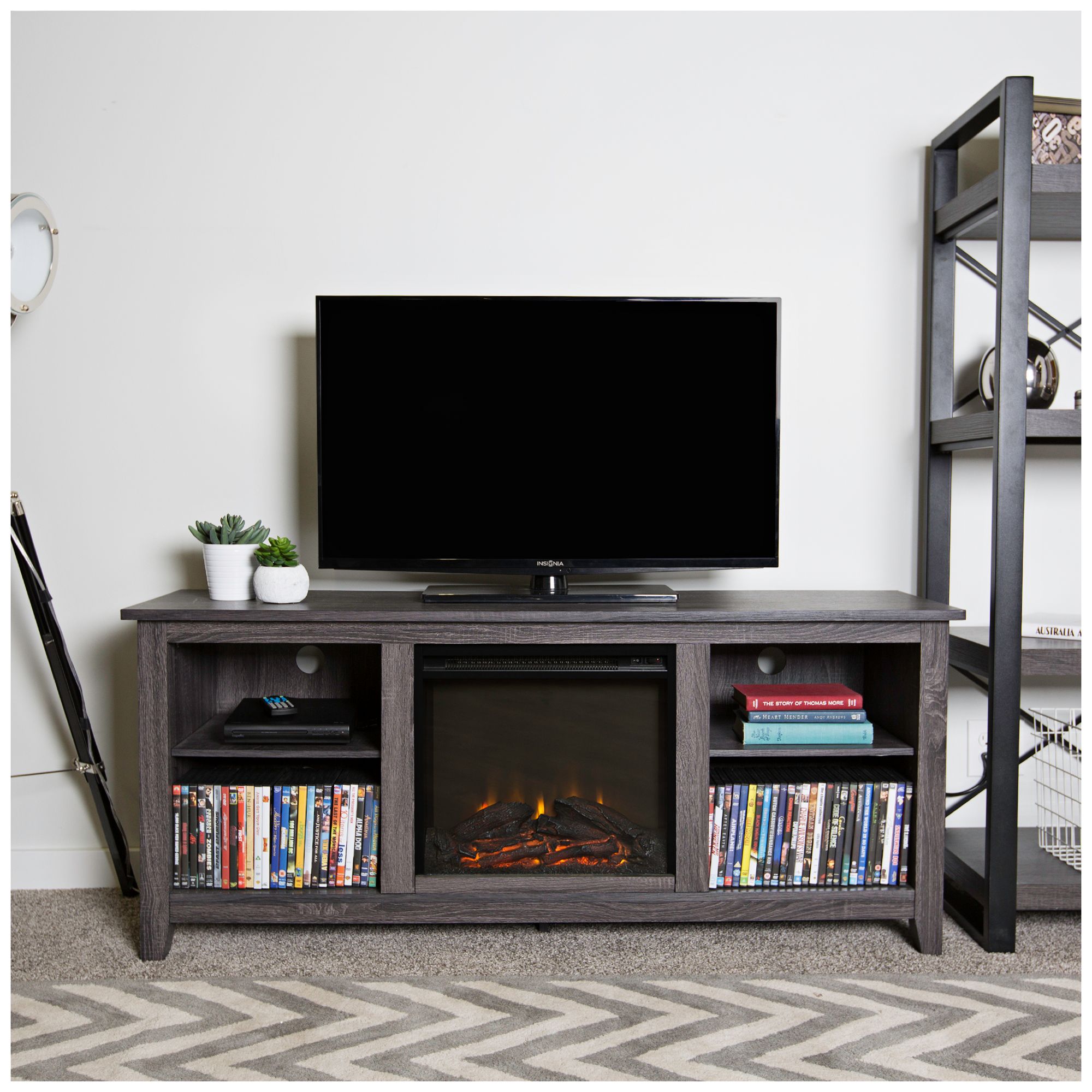 Everett Charcoal Gray Wood Fireplace TV Stand 31C37 Lamps Plus