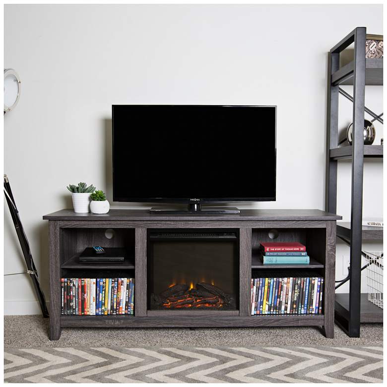 Everett Charcoal Gray Wood Fireplace TV Stand - #31C37 ...
