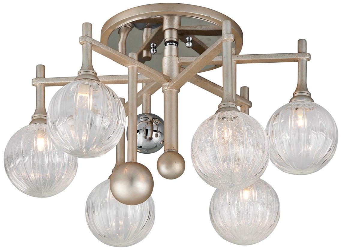 Corbett Majorette 24"W Silver Leaf 6-Light LED Ceiling Light