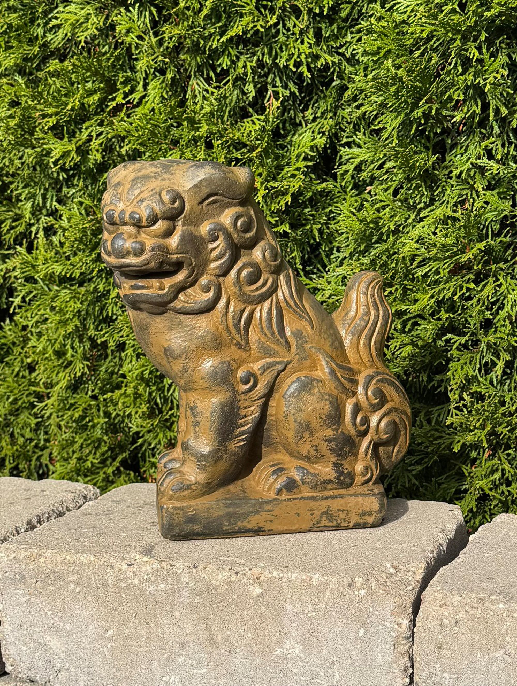 Foo Dog Left Facing 10 1/2" High Aged Iron Outdoor Statue