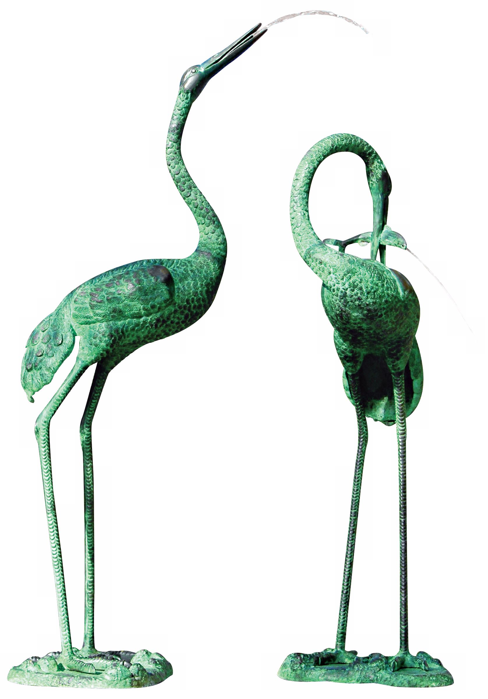 Large Cranes Cast Brass Pond Spitter Fountains - Set of 2