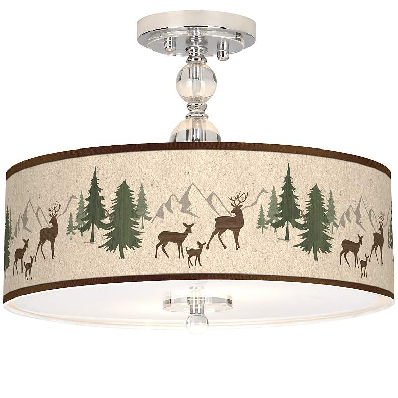 Deer Lodge Giclee 16&quot; Wide Semi-Flush Ceiling Light