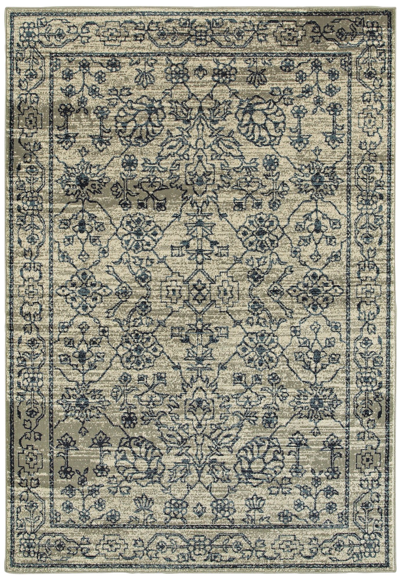Linden 7804C Distressed Beige and Navy Area Rug 