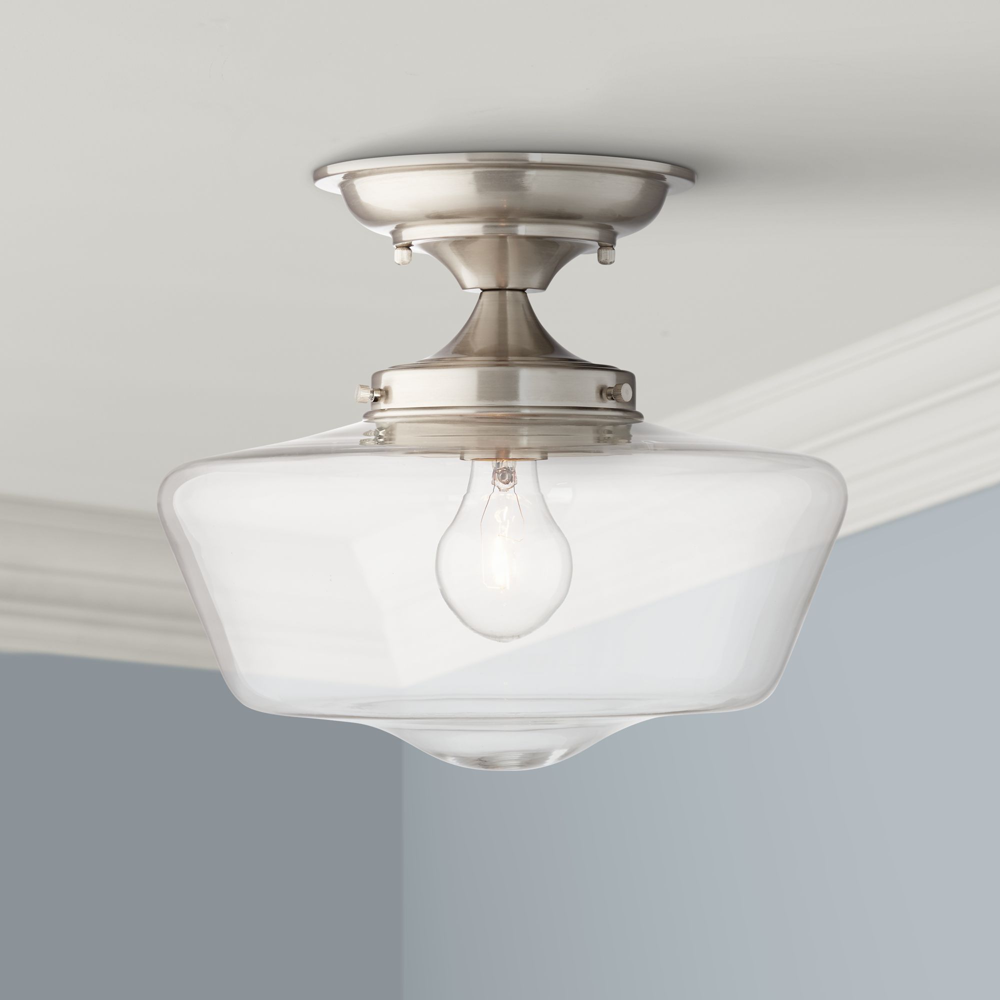 Details About Schoolhouse Ceiling Light Semi Flush Mount Fixture Nickel 12 Bedroom Hallway