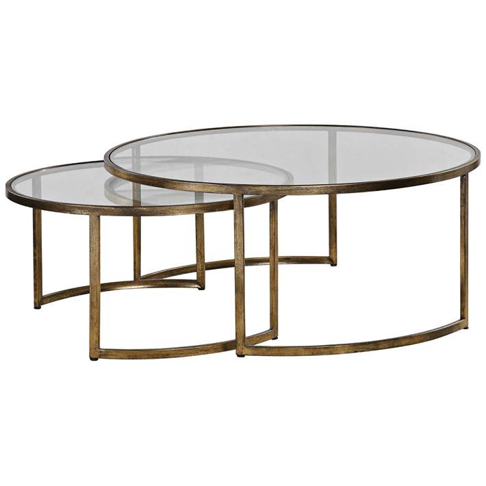 Glass Nesting Tables 2 Piece, Round Glass Stacking Tables