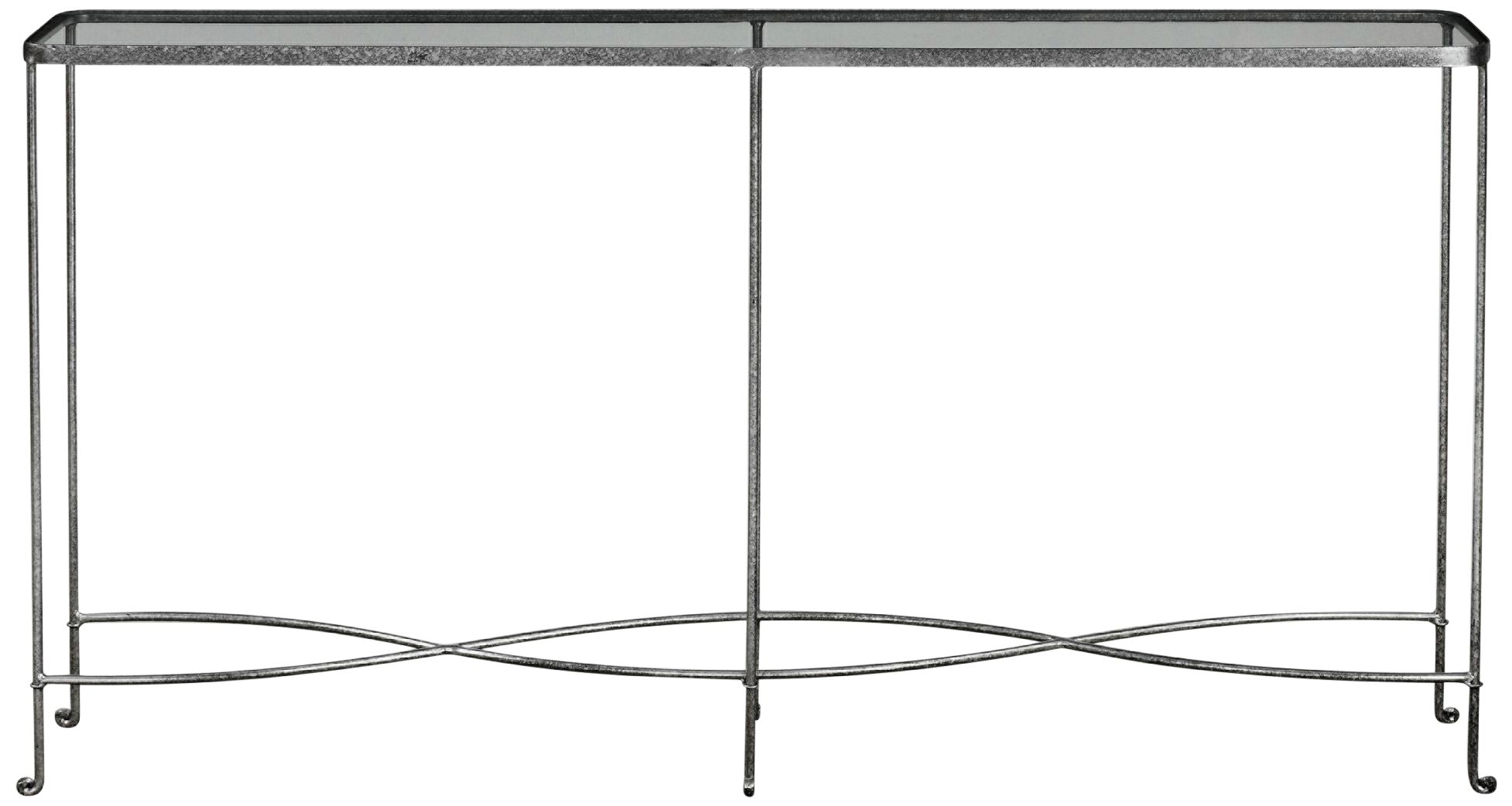 Aubrey 55" Wide Glass Top Silver Iron Modern Console Table