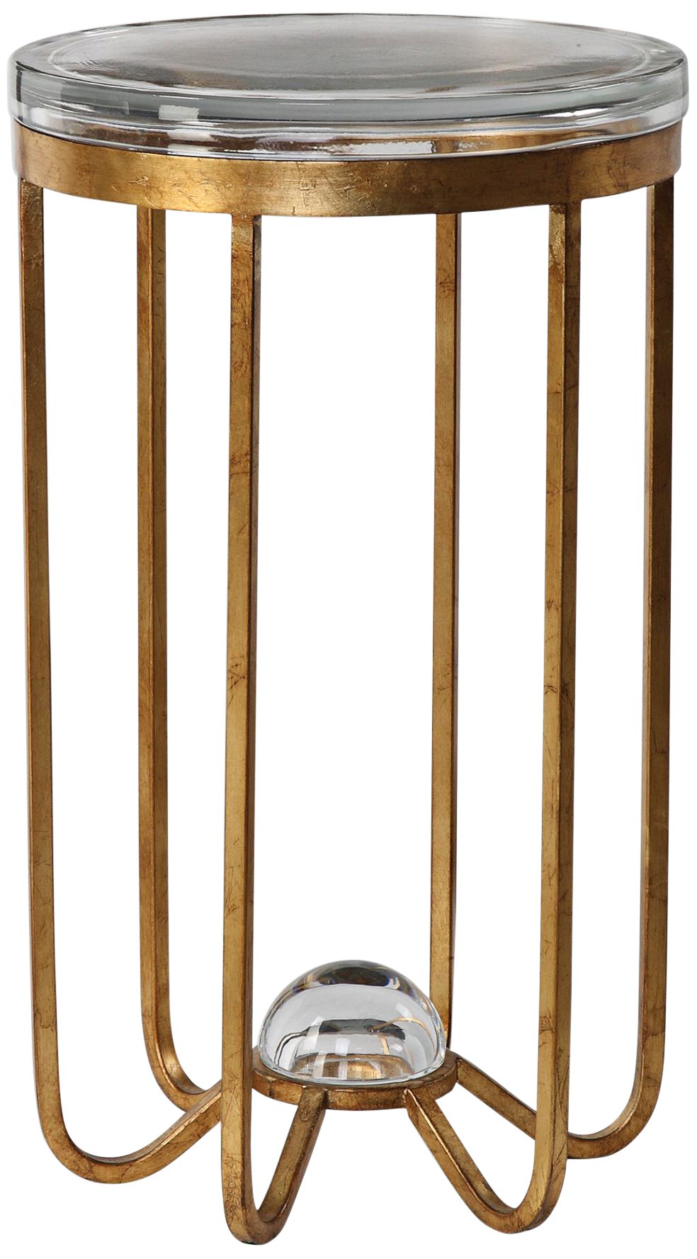 Allura 14" Wide Antiqued Gold Leaf Metal Accent Table