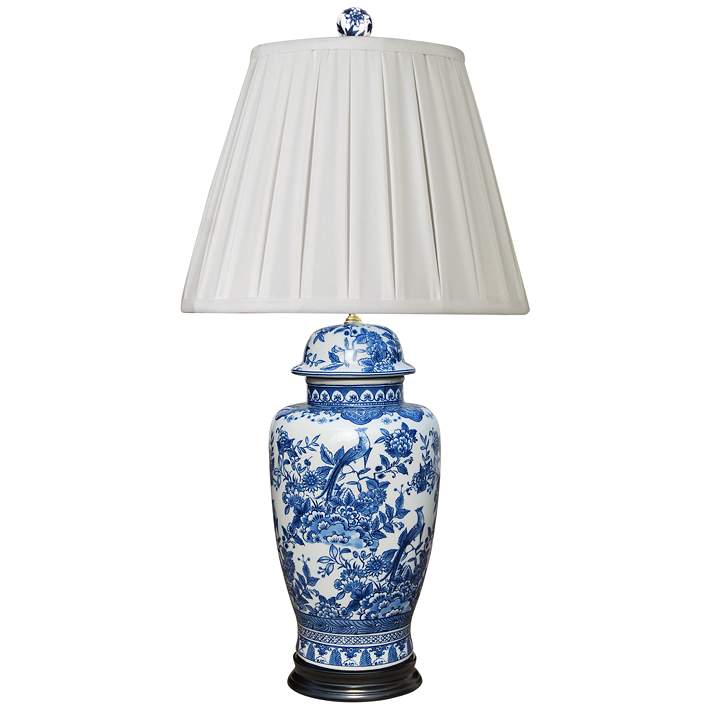 White Porcelain Urn Table Lamp 32x12, Blue Porcelain Lamp