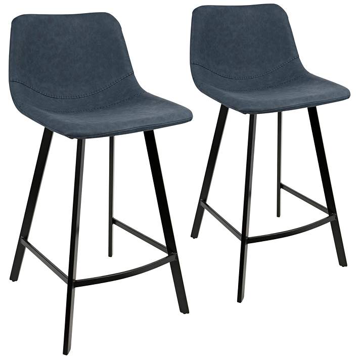 Blue Faux Leather Counter Stool Set, Blue Faux Leather Counter Stools