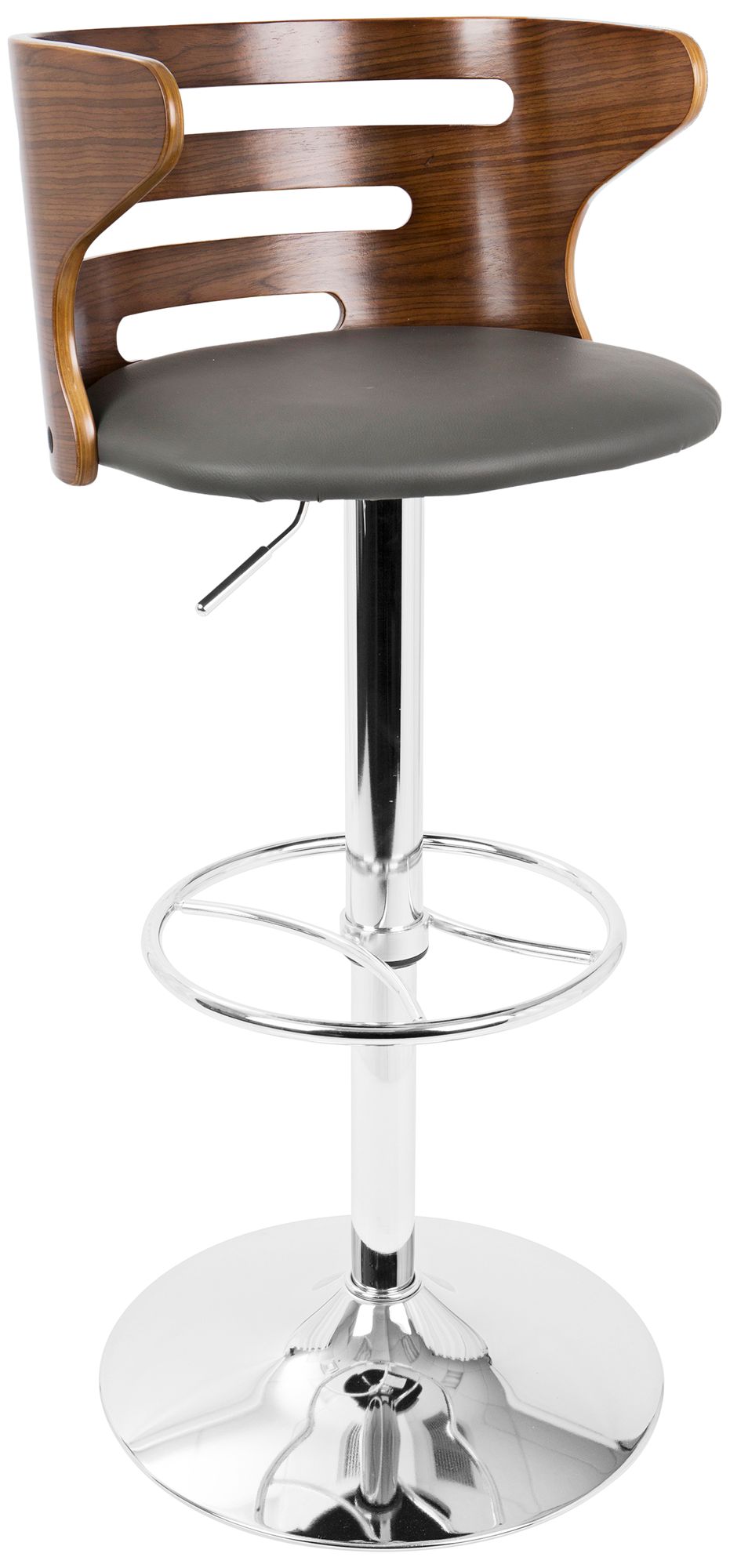 Cosi Gray Faux Leather Walnut Adjustable Swivel Barstool