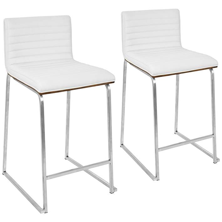 White Faux Leather Counter Stool Set, Tufted Leather Counter Stool