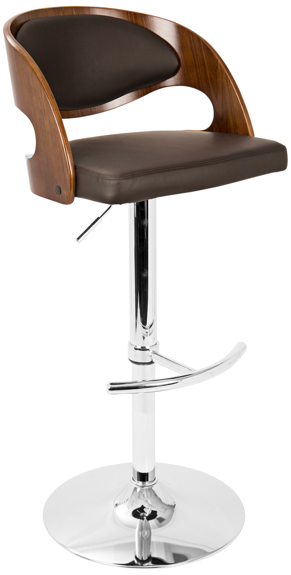 Pino Brown Faux Leather Walnut Adjustable Swivel Bar Stool