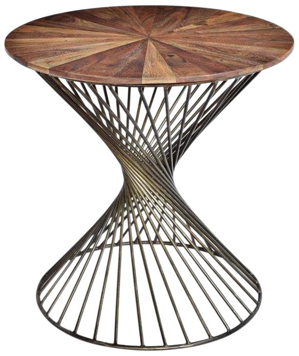 Bengal Manor Natural Wood Top Twist Metal Round Accent Table