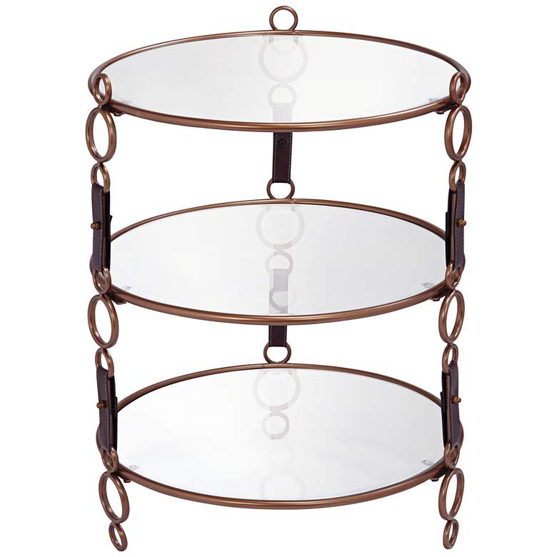 Image 2 Winchester 22 1/2" W Gold and Faux Leather 3-Tier Glass Accent Table