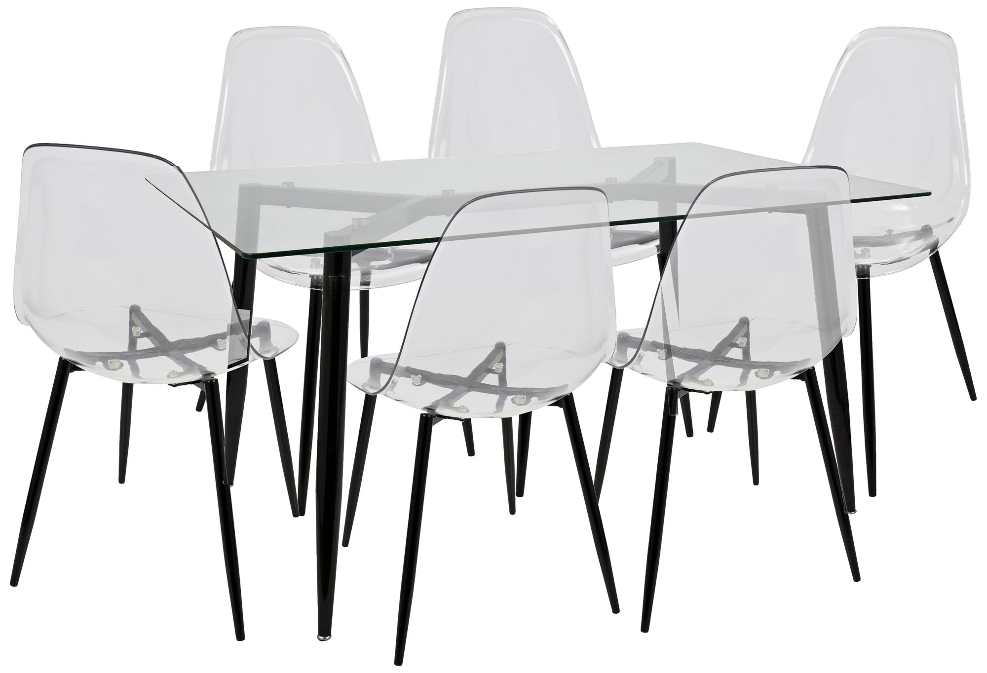 Clara 59" Wide Black and Clear 7-Piece Modern Dining Set