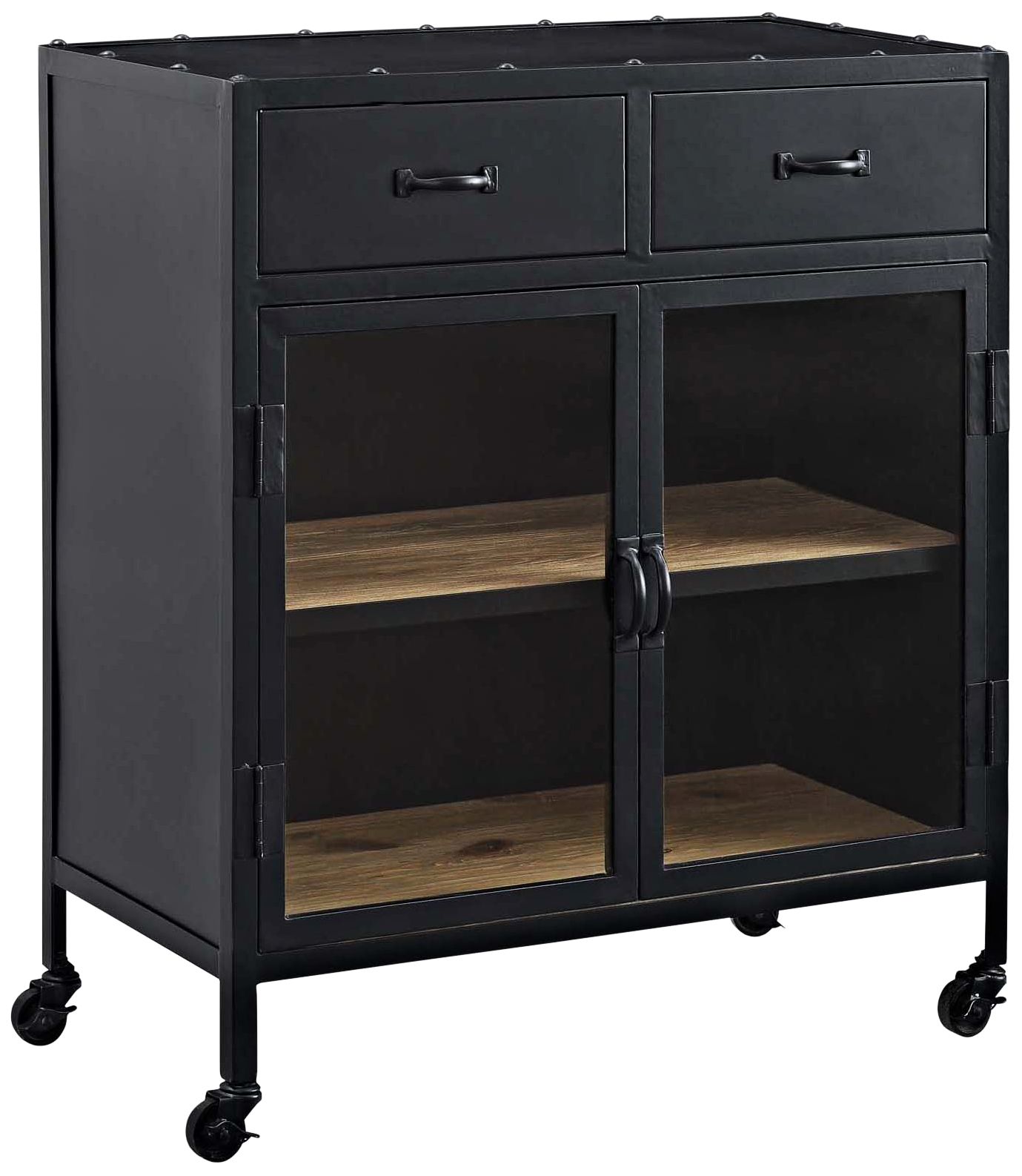 Charm 31 1/2" Wide Lacquered Black 2-Drawer Rolling Cabinet