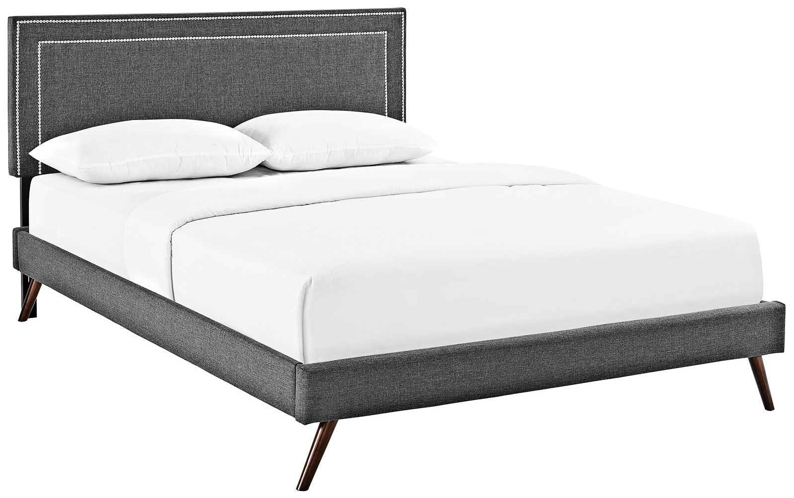 Jessamine Gray Fabric Platform Bed with Splayed Legs