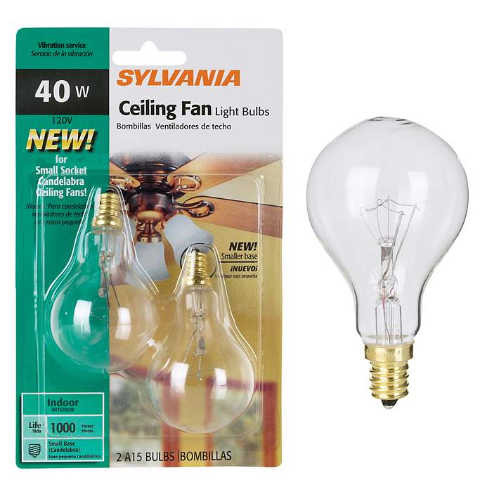 Candelabra Base A15 2 Pack 40 Watt Clear Ceiling Fan Bulbs 34907 Lamps Plus - What Watt Bulb For Ceiling Fan