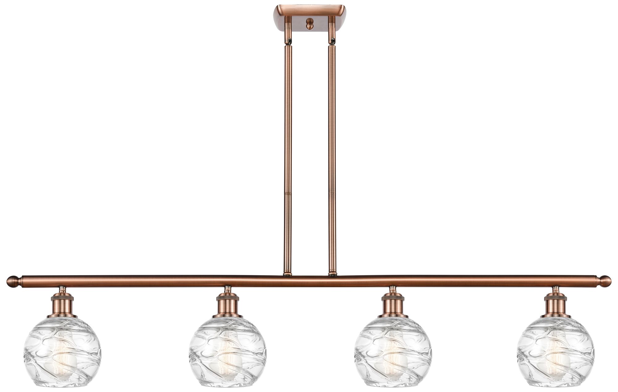 Innovations Lighting Athens 46"w 4 Light Copper Stem Hung Island Light W/ Deco Swirl Shade