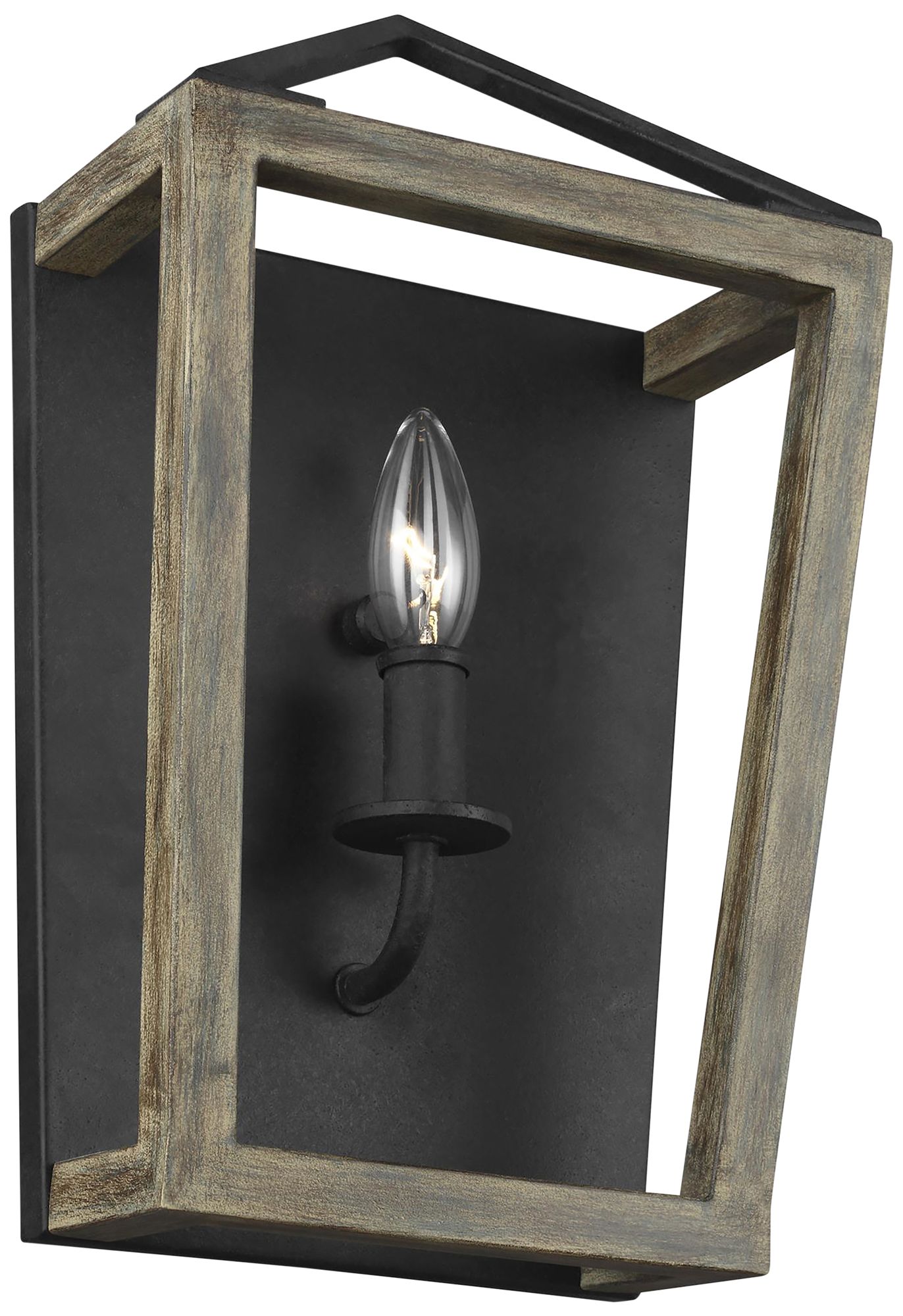 Gannet 14 1/4" High Weathered Oak and Forged Iron Wall Sconce