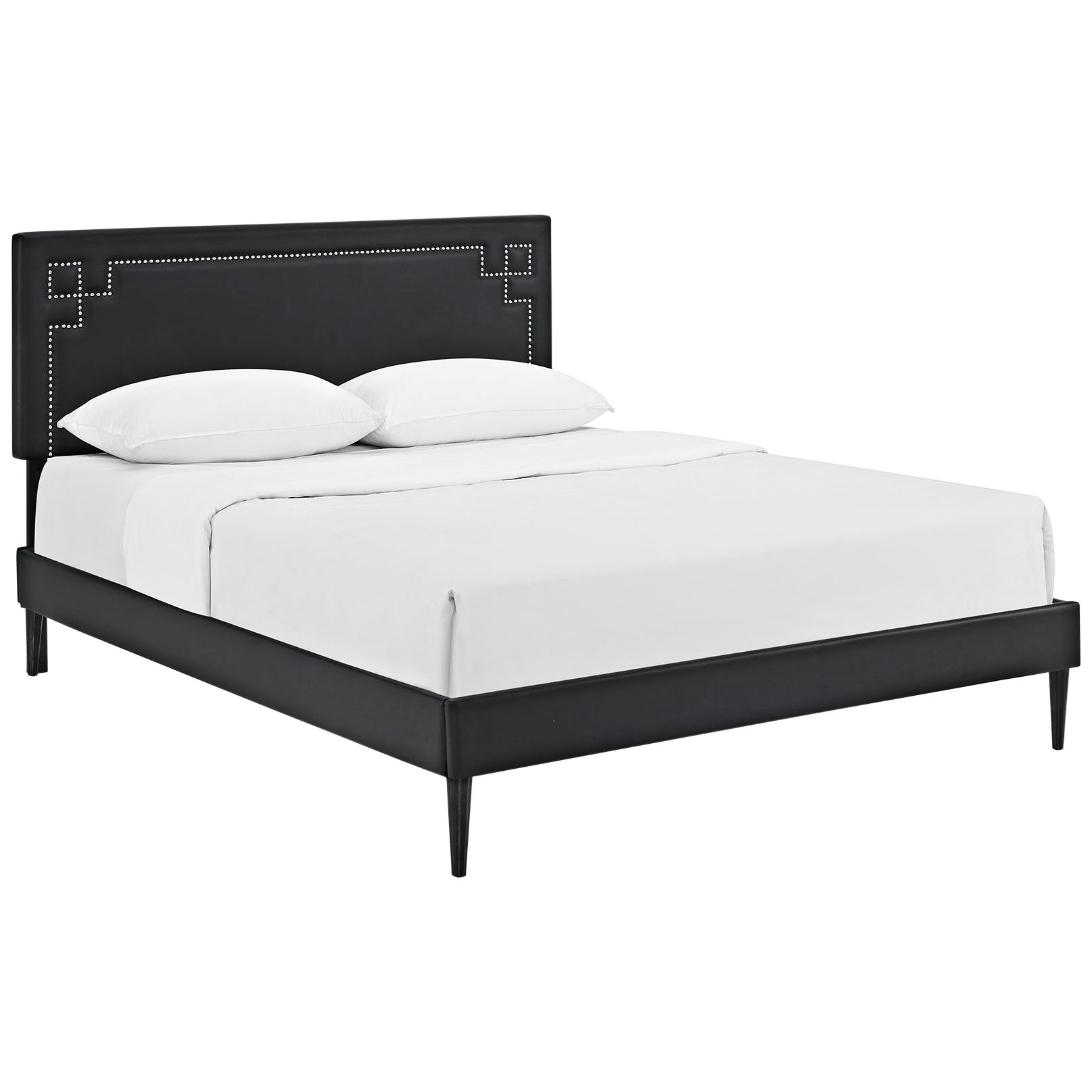 Josie Black Vinyl Platform Bed with Round Tapered Legs