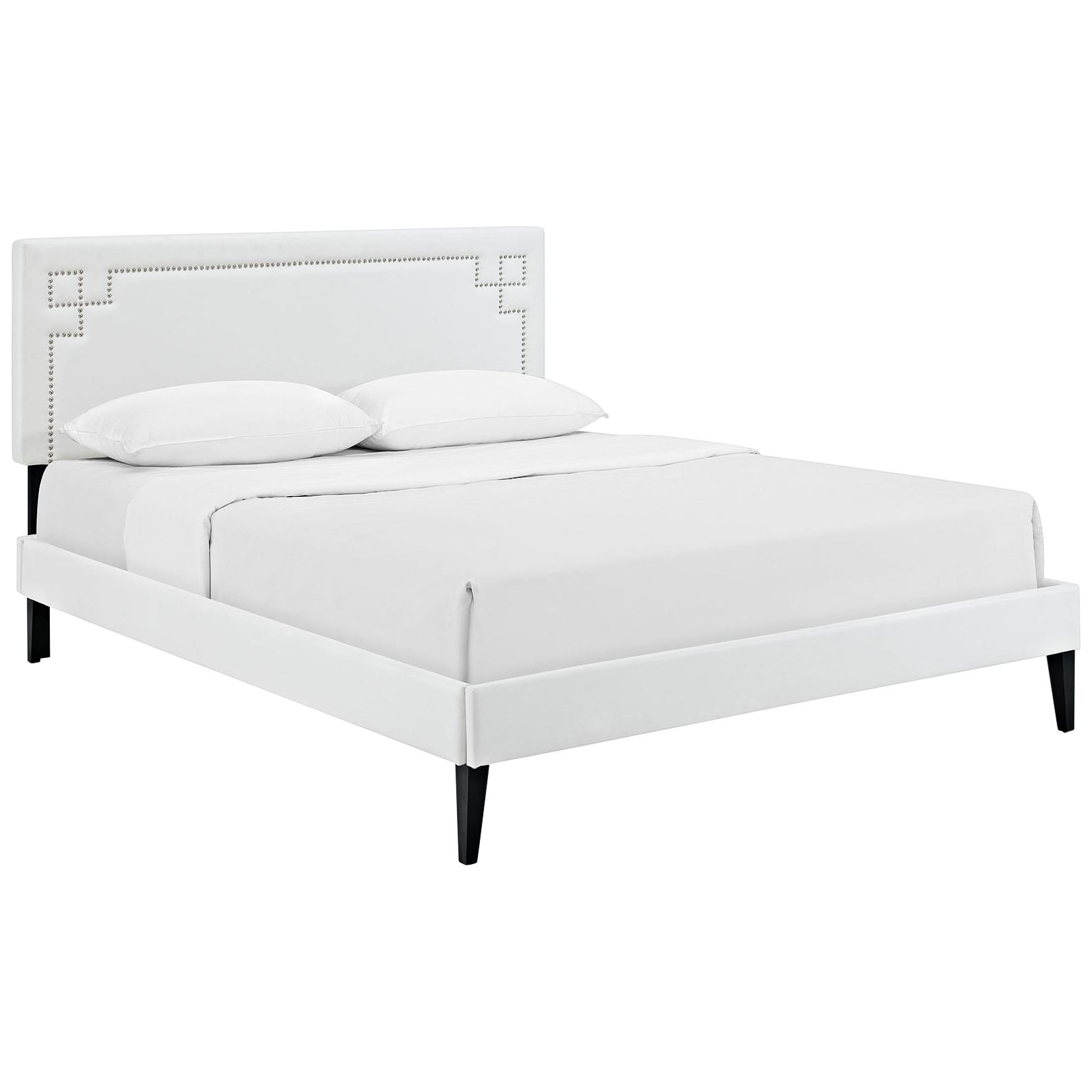 Josie White Vinyl Platform Bed w/ Squared Tapered Legs