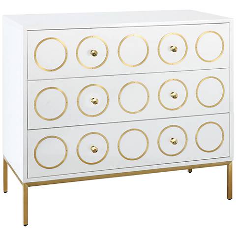 Ella High Gloss White Lacquer w/ Brushed Gold 3-Drawer Chest