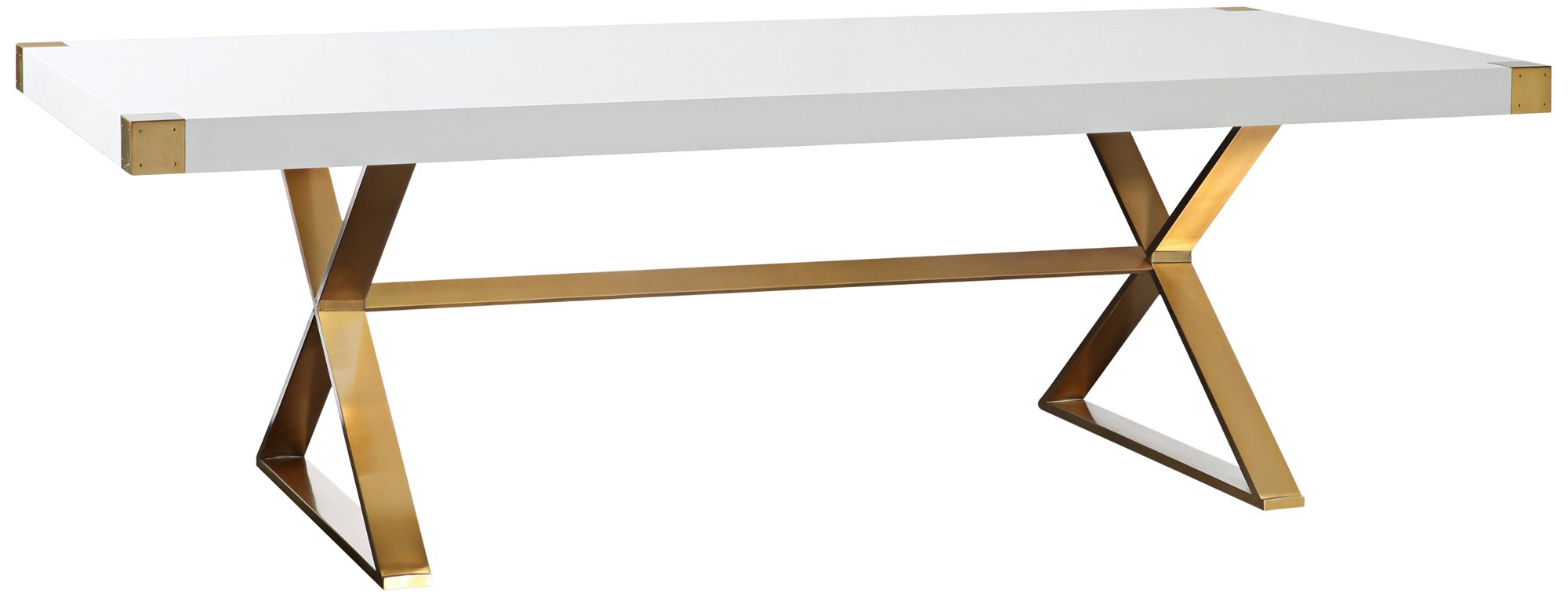 Adeline 96"W High Gloss White Lacquer and Gold Dining Table