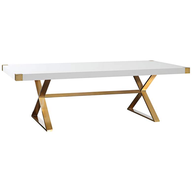 Adeline 96&quot;W High Gloss White Lacquer and Gold Dining Table