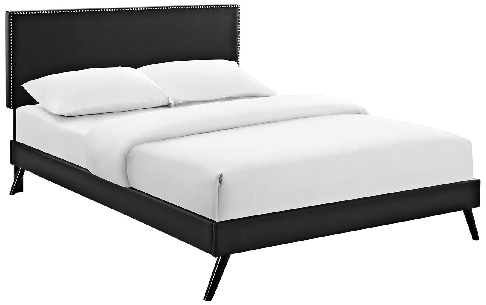 Phoebe Black Vinyl Platform Bed with Round Splayed Legs