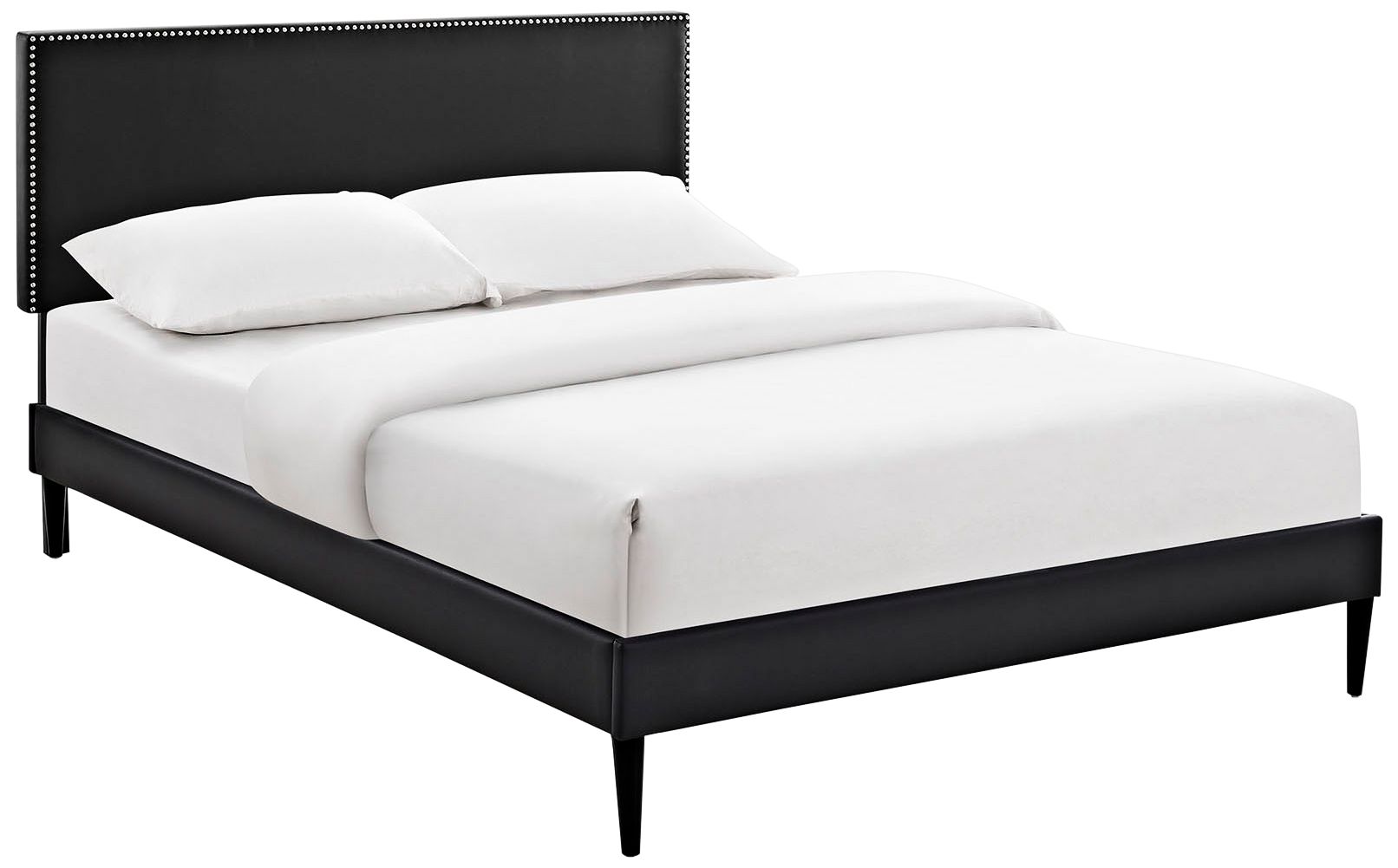 Phoebe Black Vinyl Platform Bed with Round Tapered Legs