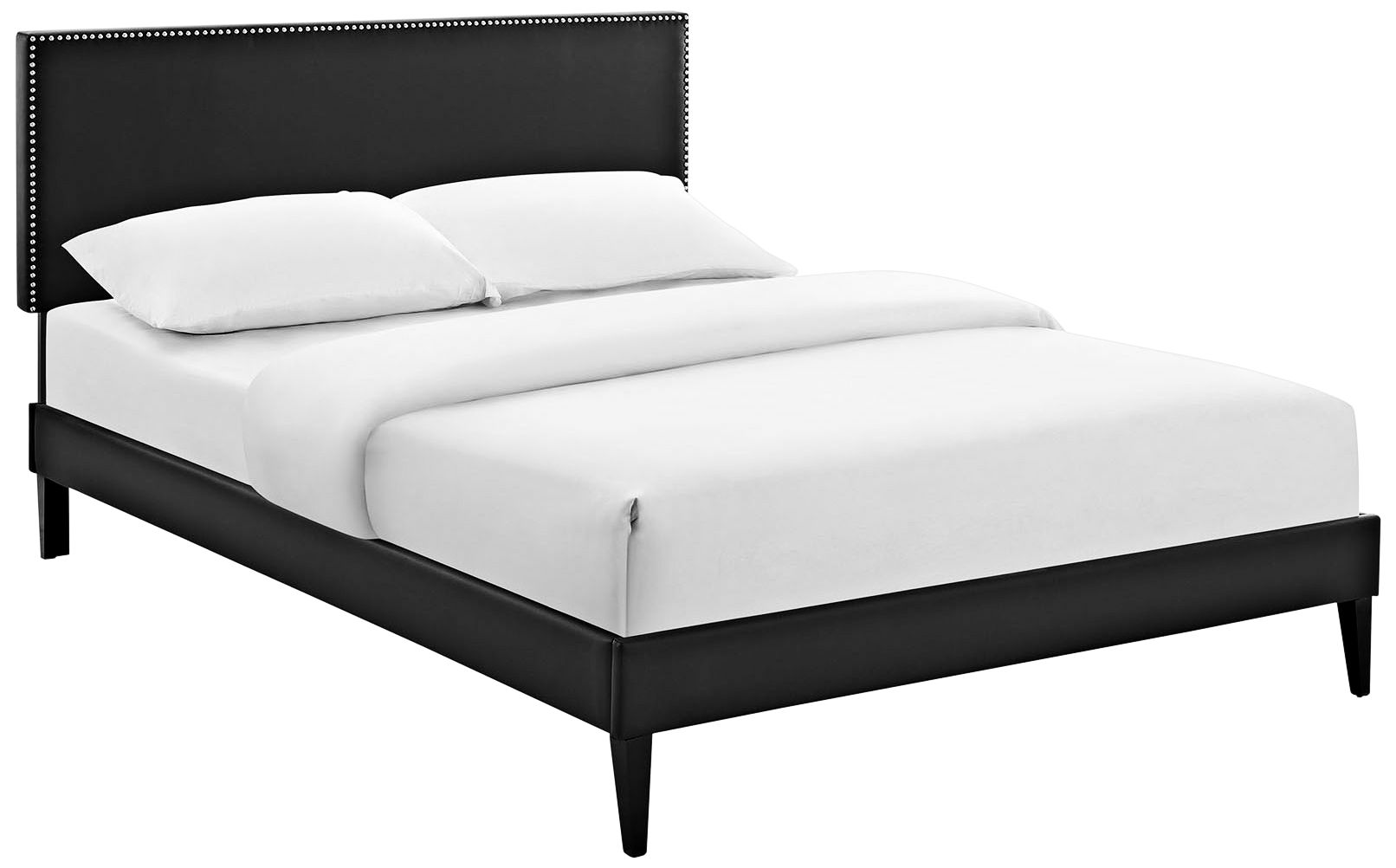 Phoebe Black Vinyl Platform Bed with Squared Tapered Legs
