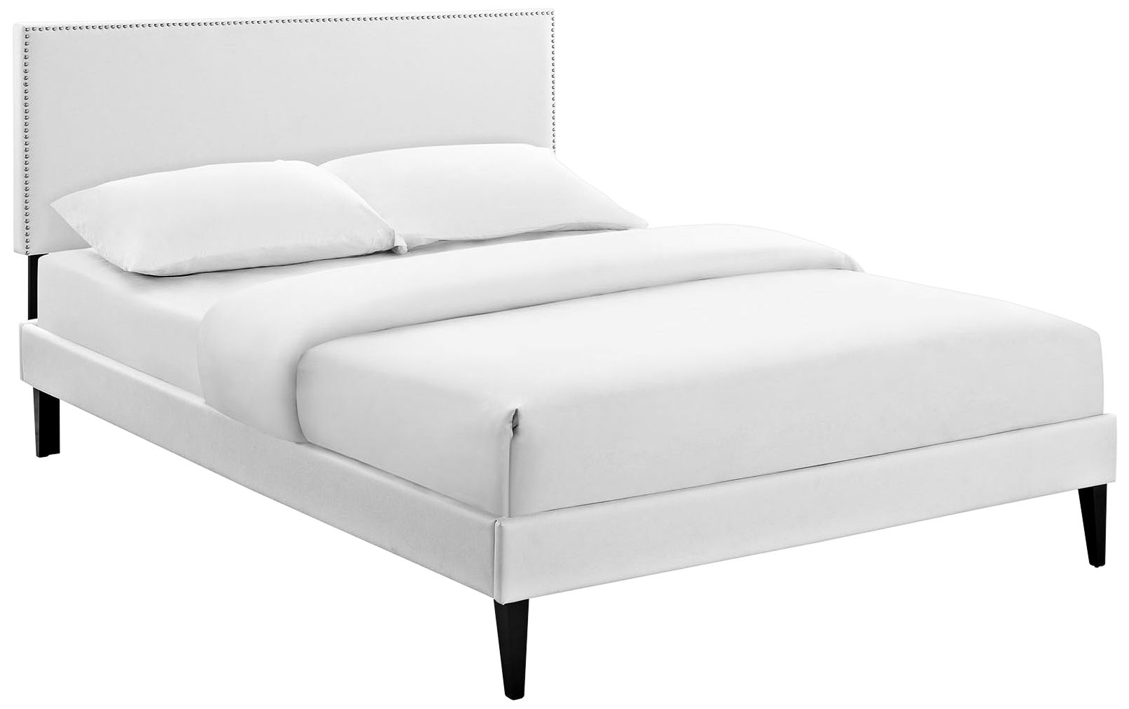 Phoebe White Vinyl Platform Bed with Squared Tapered Legs