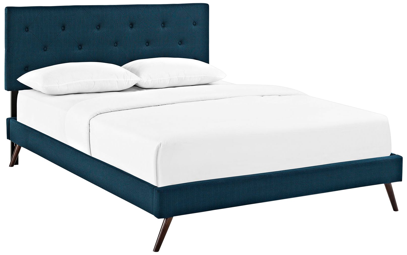 Terisa Azure Fabric Platform Bed w/ Round Splayed Legs