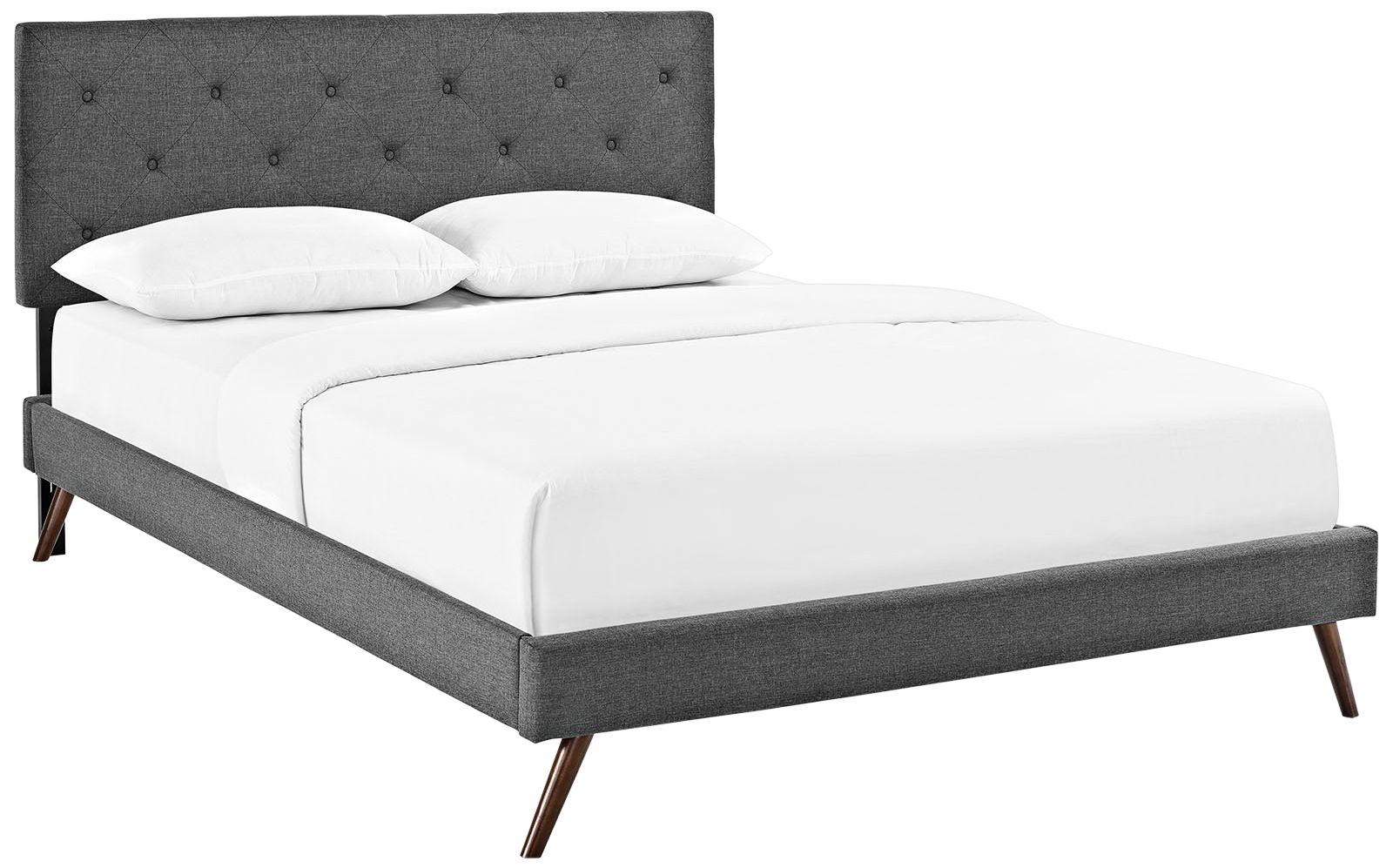 Terisa Gray Fabric Platform Bed with Round Splayed Legs