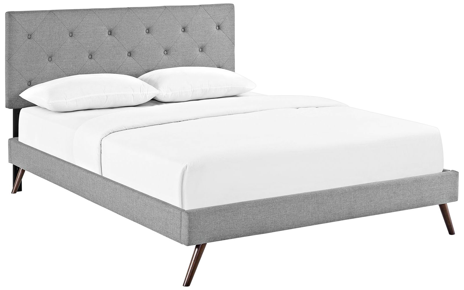 Terisa Light Gray Platform Bed with Round Splayed Legs