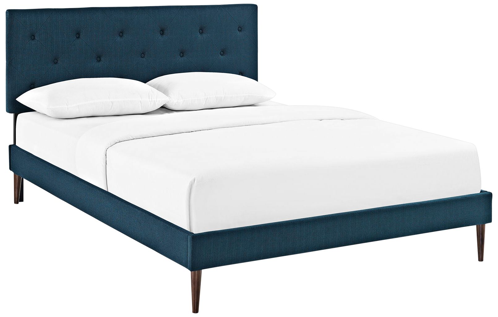 Terisa Azure Fabric Platform Bed w/ Round Tapered Legs