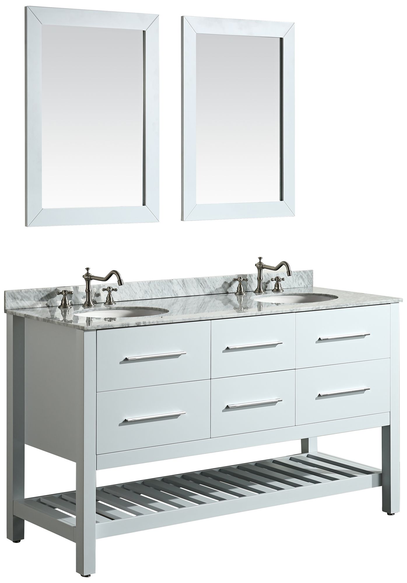 Bosconi 60" White 4-Drawer Double Sink Vanity Set