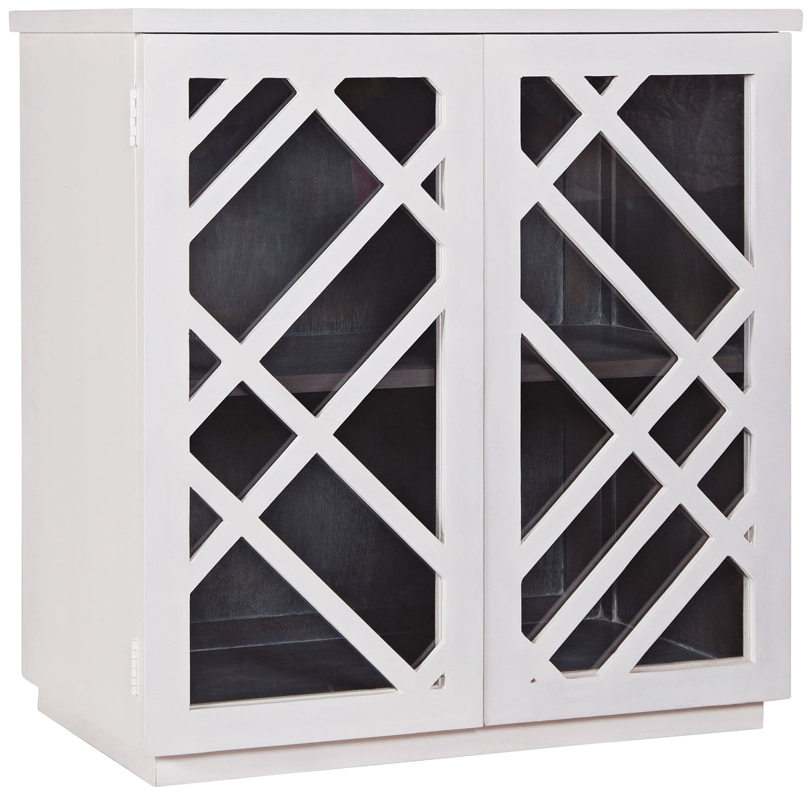 Plaid 32" Wide White Wood and Glass 2-Door Side Chest