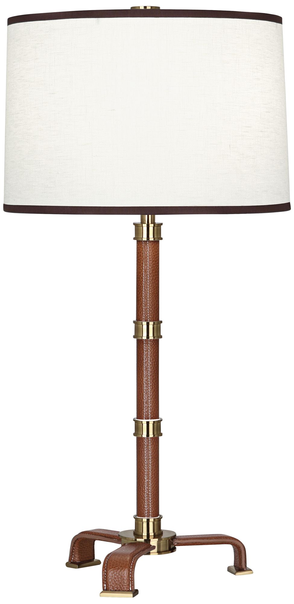 Voltaire Modern Brass and Saddle Leather Table Lamp