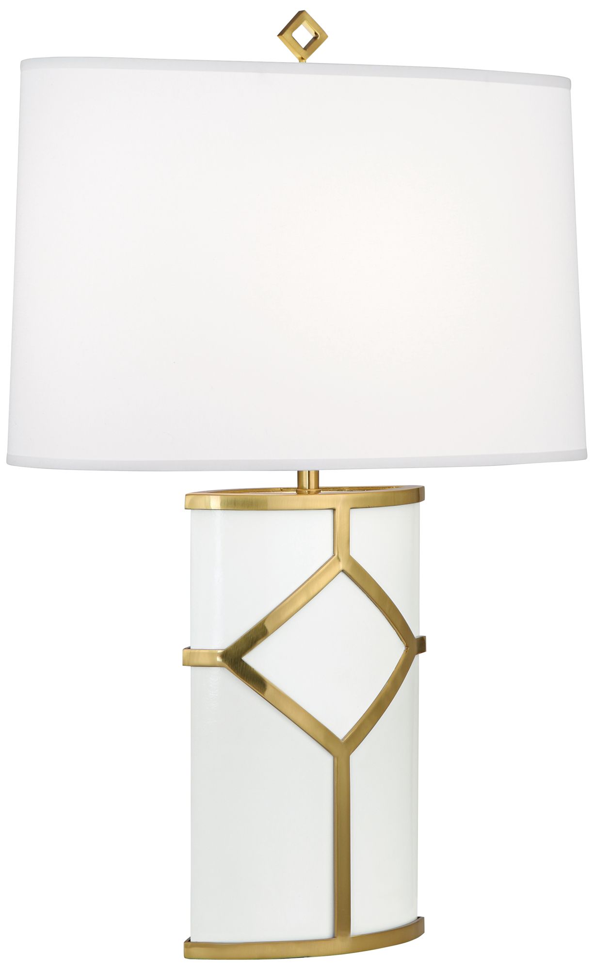 Diamond White Lacquer and Modern Brass Table Lamp